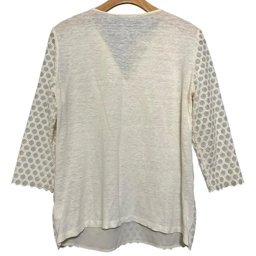 Tory Burch Women’s Size S Cream Ivory Tali Honeycomb Lace Long Sleeve Top
